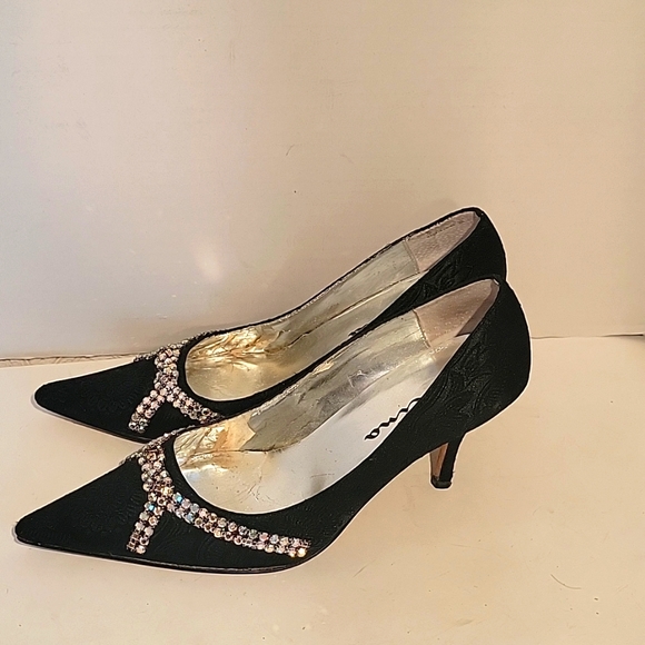 Women’s Nina Black Jeweled Brocade Heels SZ81/2M - Picture 3 of 8